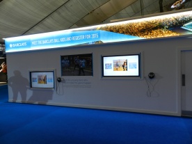 Barclays ATP Exhibition Stand design - touch info screens and graphics
