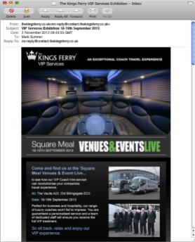 The Kings Ferry VIP Services Exhibition Promotional Emailer design